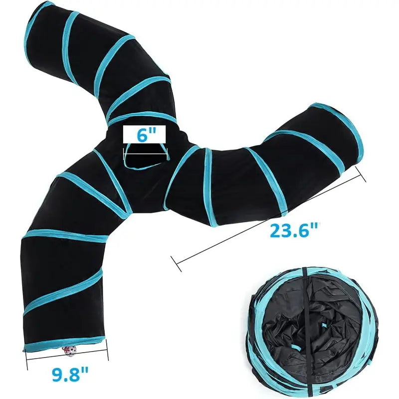 S-Shaped Cat Tunnel Toy β Foldable Interactive Play Tunnel with Peek Holes & Hanging Ball