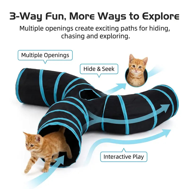 S-Shaped Cat Tunnel Toy – Foldable Interactive Play Tunnel with Peek Holes & Hanging Ball