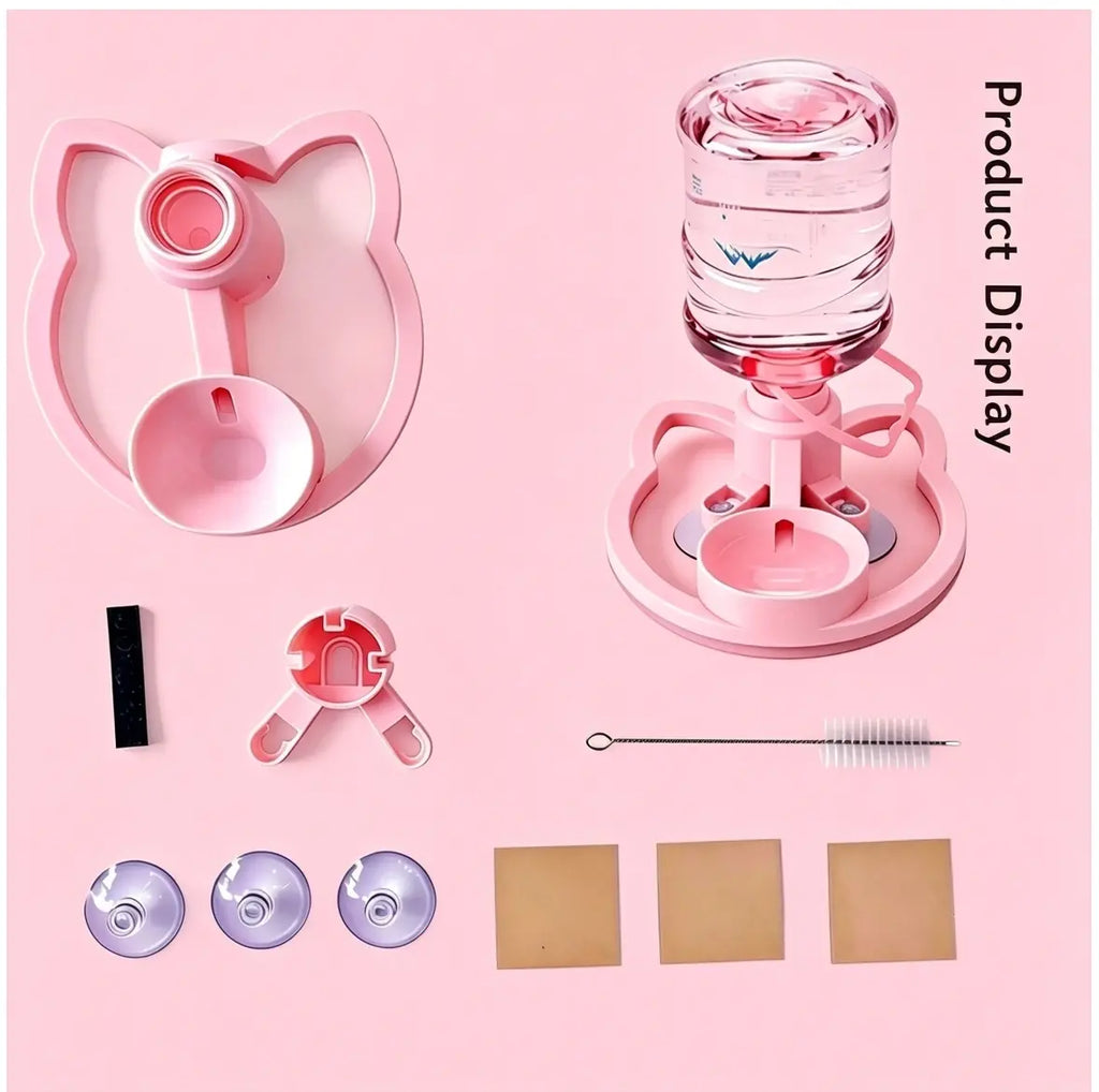 Gravity Pet Water Dispenser with Refillable Water Bottle - Food-Grade ABS, No Electricity Required, Spill-Proof Design, Stable Bowl for Cats and Small Dogs, Available in Pink and Blue