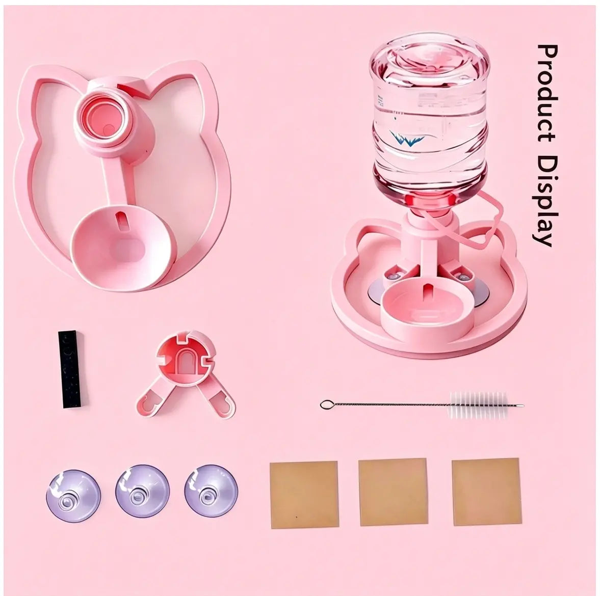 Gravity Pet Water Dispenser with Refillable Water Bottle - Food-Grade ABS, No Electricity Required, Spill-Proof Design, Stable Bowl for Cats and Small Dogs, Available in Pink and Blue