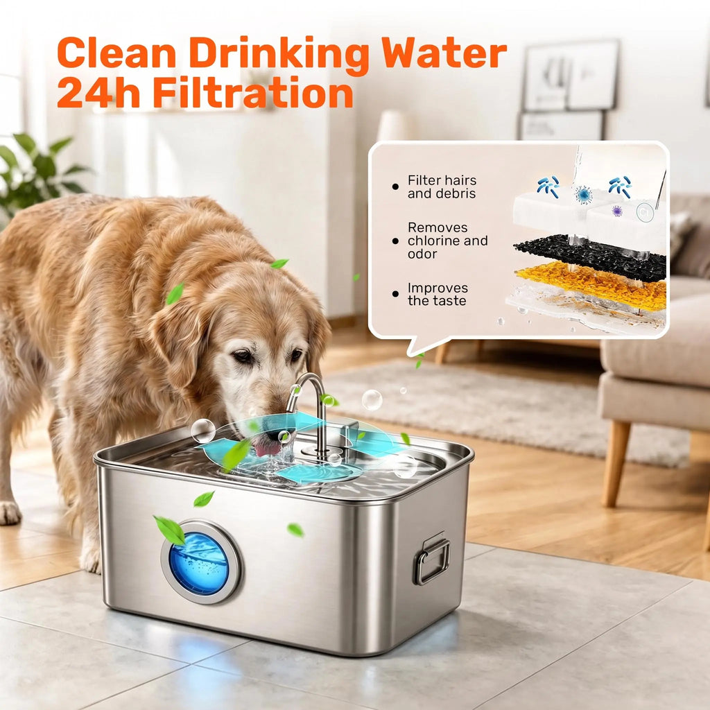 304 Stainless Steel Automatic Pet Water Fountain, 12L/405Oz Large Capacity, Dual Flow, 24H Filtering, Ultra-Quiet Pump, Bpa-Free, Dishwasher-Safe, Dual Handles, Easy-Clean Summer Essential for Dogs & Cats Pat Water Fountain