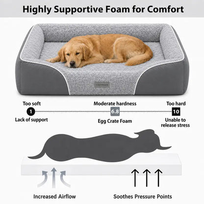 XL Orthopedic Dog Bed for Large Dogs – Egg Crate Foam, Supportive Bolsters, Waterproof Lining & Washable Cover