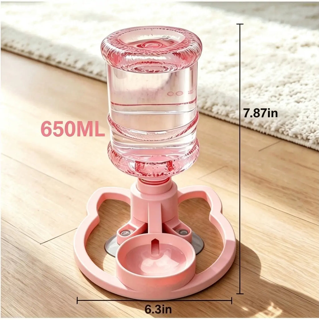 Gravity Pet Water Dispenser with Refillable Water Bottle - Food-Grade ABS, No Electricity Required, Spill-Proof Design, Stable Bowl for Cats and Small Dogs, Available in Pink and Blue
