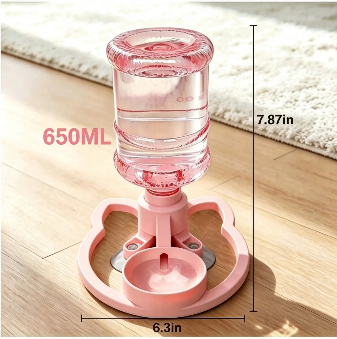Gravity Pet Water Dispenser with Refillable Water Bottle - Food-Grade ABS, No Electricity Required, Spill-Proof Design, Stable Bowl for Cats and Small Dogs, Available in Pink and Blue