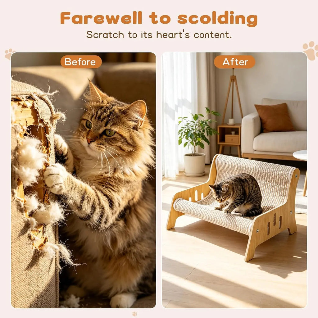 Large Sisal Cat Scratcher Couch Bed for Indoor Cats - No-Shed Mess-Free Multi-Functional Lounge, Easy-Assembly Furniture Protector
