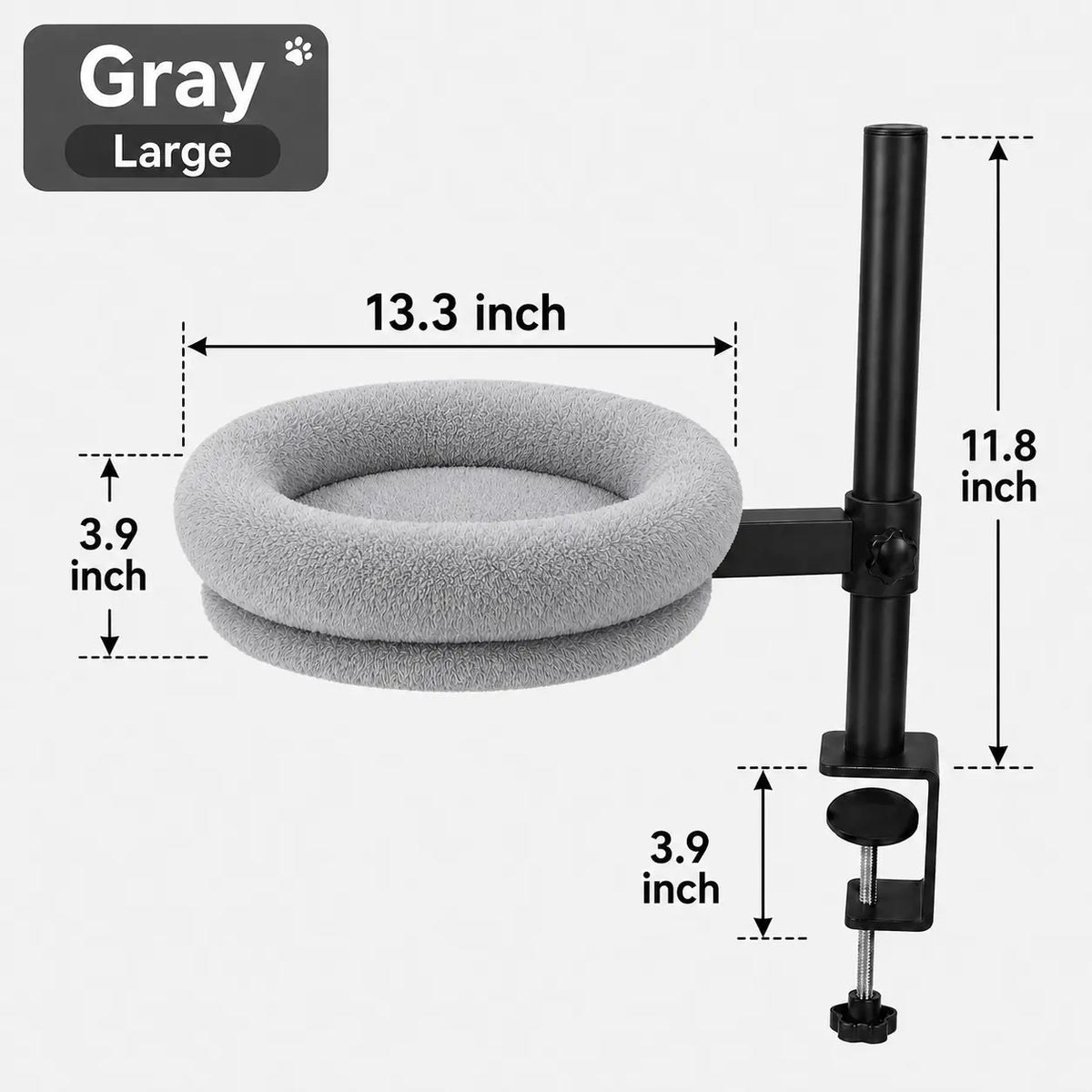 Heavy-Duty Desk-Mounted Cat Bed with Adjustable Swivel Arm, Removable Machine Washable Plush Nest, No-Drill Clip-On Design for Home Office and Gaming Spaces