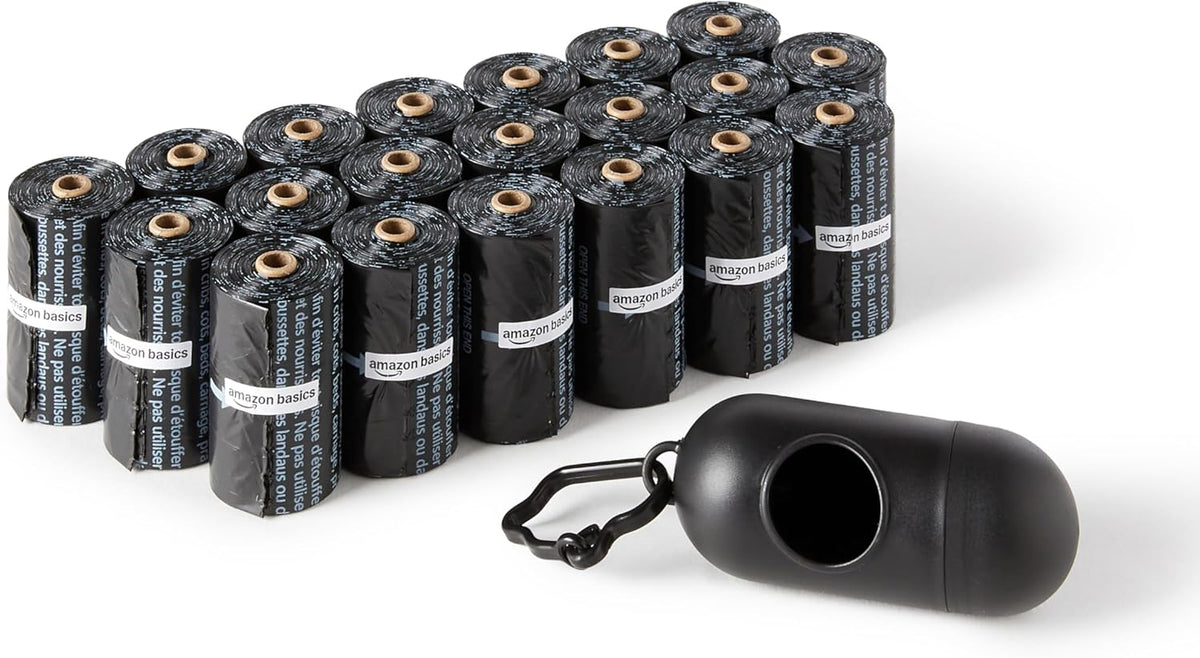Dog Poop/Waste Bags with Dispenser and Leash Clip, Unscented, 300 Bags (20 Packs of 15 Bags)