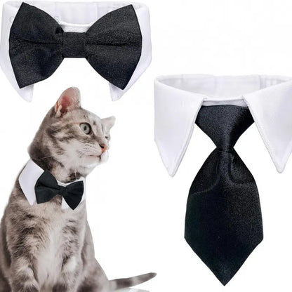 Adjustable Black & White Bow Tie Collar for Small Dogs - Machine Washable, Easy Washing, Universal Fit Formal Neckwear with Closure, All-Season Elegant Classic Pet Accessory for Weddings, Photo Shoots, Durable Wear