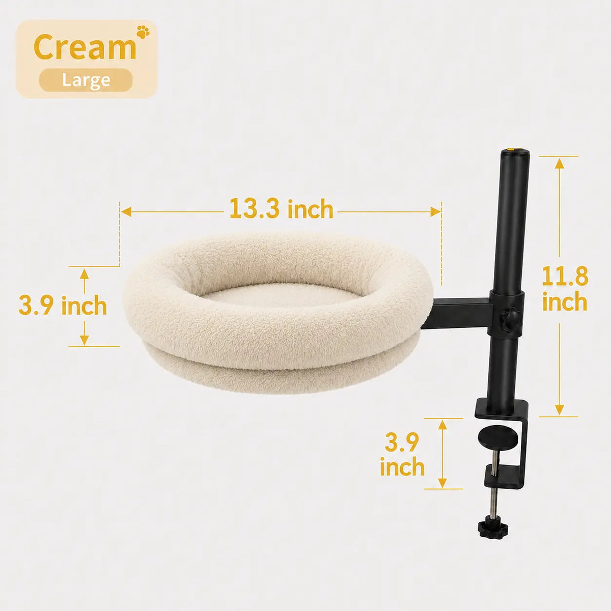 Heavy-Duty Desk-Mounted Cat Bed with Adjustable Swivel Arm, Removable Machine Washable Plush Nest, No-Drill Clip-On Design for Home Office and Gaming Spaces