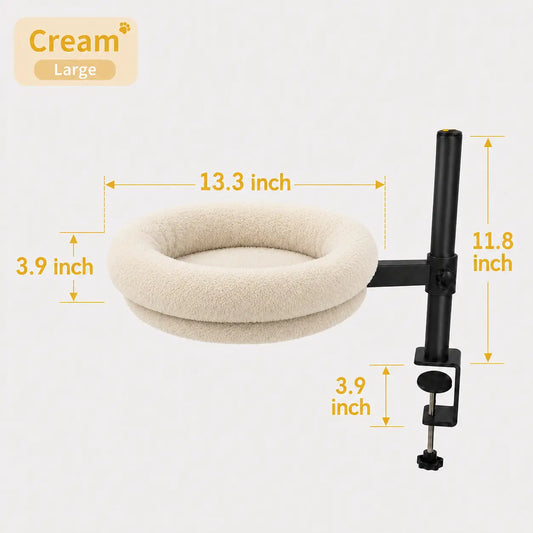 Heavy-Duty Desk-Mounted Cat Bed with Adjustable Swivel Arm, Removable Machine Washable Plush Nest, No-Drill Clip-On Design for Home Office and Gaming Spaces