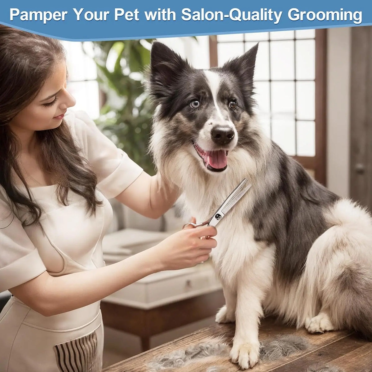 Professional 9-In-1 Grooming Scissors Kit for Dogs and Cats - Ergonomic Design with Precise Cutting, Rounded Tips, Thinning Shears, Nail Clipper, File, Steel Comb, and Storage Case for Small to Medium Pets and DIY Grooming