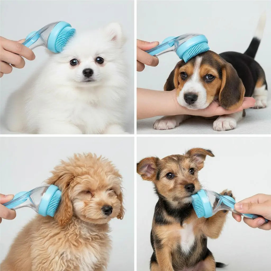 2026 Dual-Function Pet Bathing and Grooming Brush with Built-In Shampoo Dispenser, Ergonomic Non-Slip Handle, Ideal for Dogs and Cats, Fur Shedding Control, Gentle Fur Removal, and Massage Features for Home Use