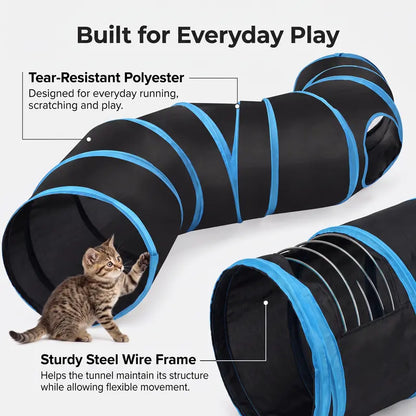S-Shaped Cat Tunnel Toy – Foldable Interactive Play Tunnel with Peek Holes & Hanging Ball