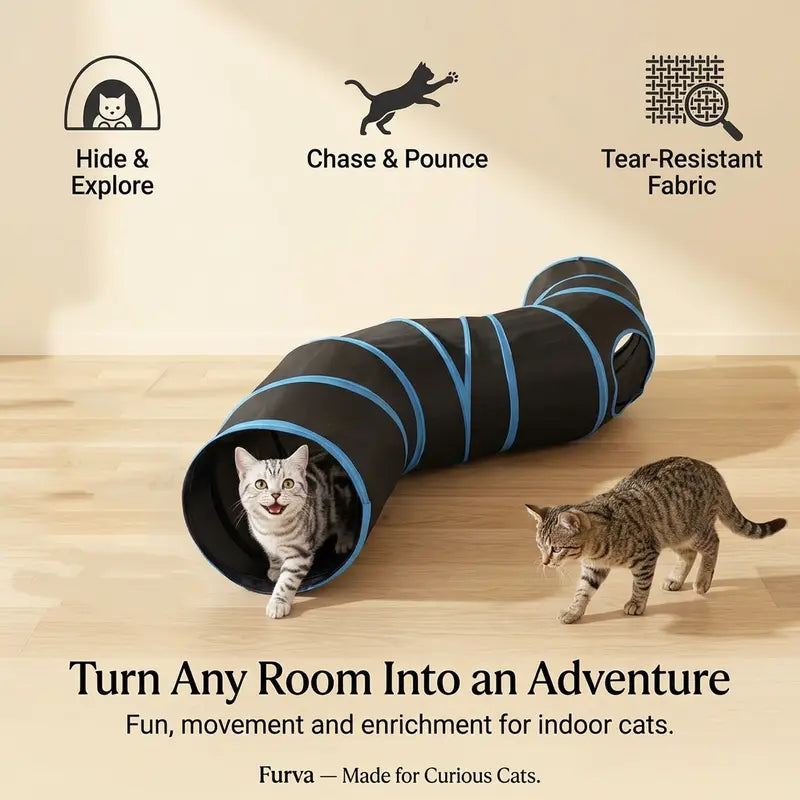 S-Shaped Cat Tunnel Toy – Foldable Interactive Play Tunnel with Peek Holes & Hanging Ball