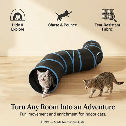 S-Shaped Cat Tunnel Toy – Foldable Interactive Play Tunnel with Peek Holes & Hanging Ball