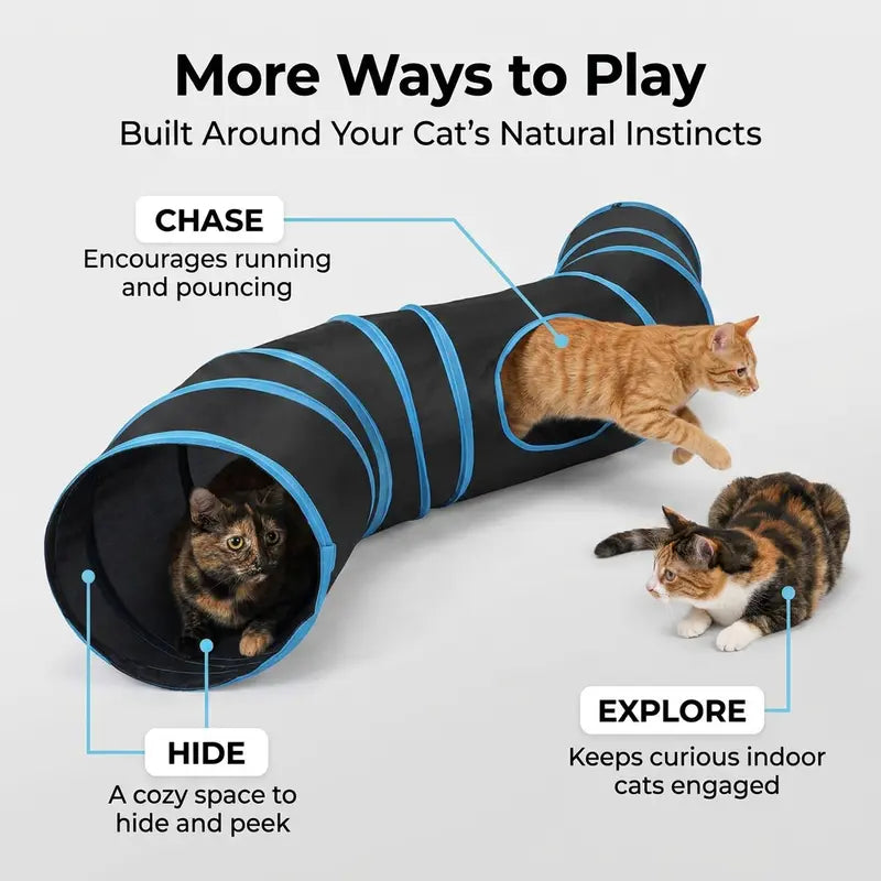 S-Shaped Cat Tunnel Toy – Foldable Interactive Play Tunnel with Peek Holes & Hanging Ball