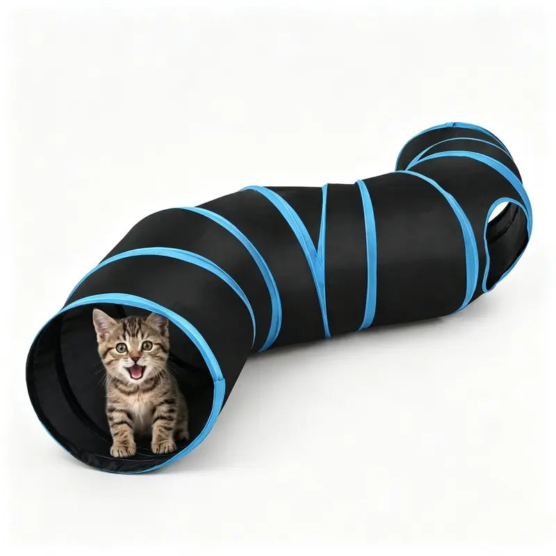 S-Shaped Cat Tunnel Toy – Foldable Interactive Play Tunnel with Peek Holes & Hanging Ball