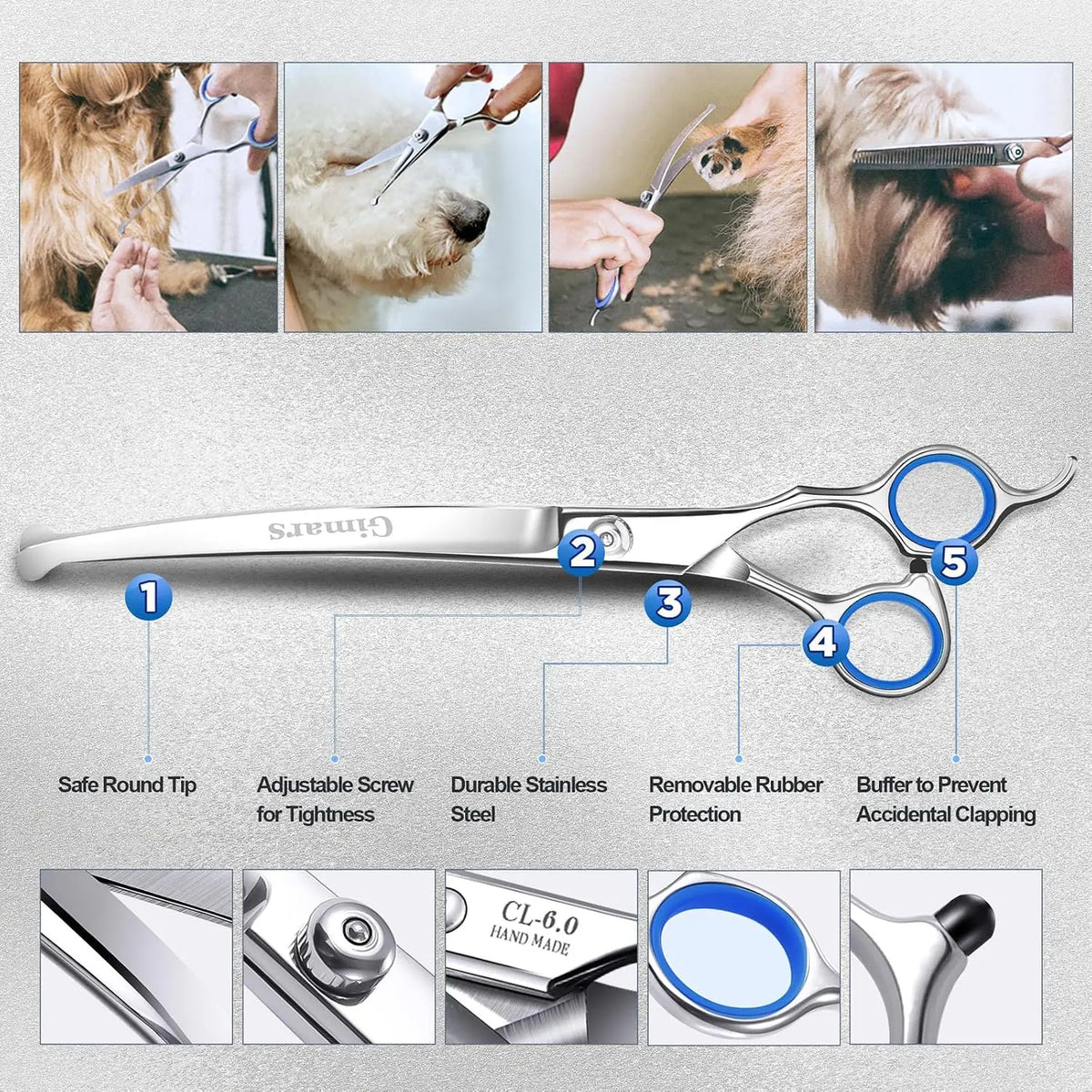 Professional 9-In-1 Grooming Scissors Kit for Dogs and Cats - Ergonomic Design with Precise Cutting, Rounded Tips, Thinning Shears, Nail Clipper, File, Steel Comb, and Storage Case for Small to Medium Pets and DIY Grooming