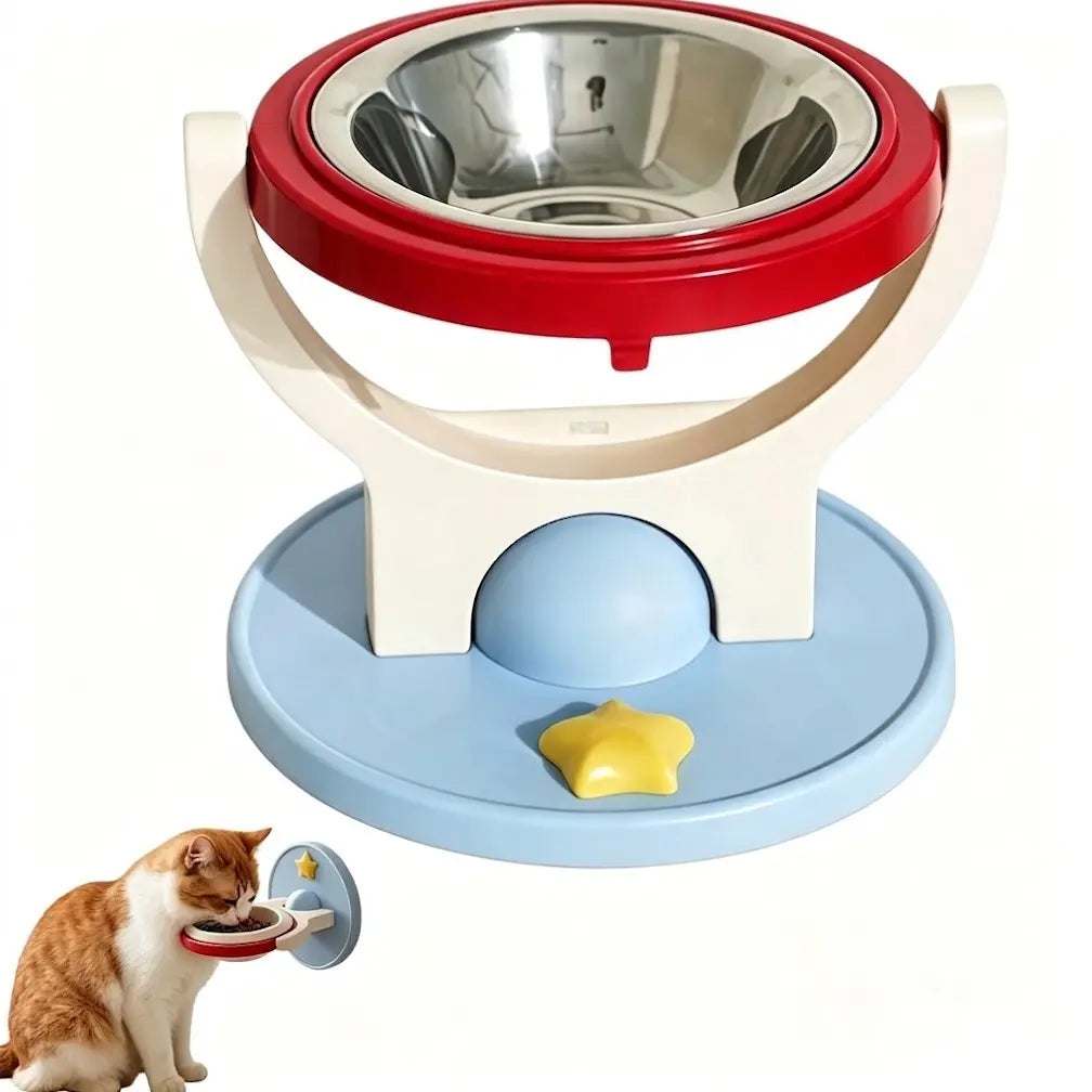 2-In-1 Elevated Stainless-Steel Cat Bowl, No-Drill Wall-Mount or Floor-Standing, Neck-Protecting, Robot Vacuum Friendly, Easy to Clean for Indoor Cats