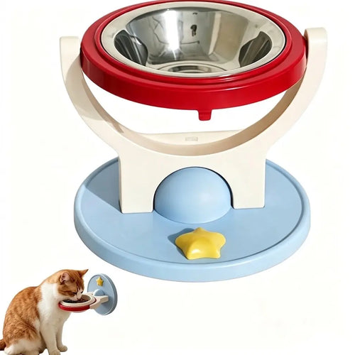 2-In-1 Elevated Stainless-Steel Cat Bowl, No-Drill Wall-Mount or Floor-Standing, Neck-Protecting, Robot Vacuum Friendly, Easy to Clean for Indoor Cats