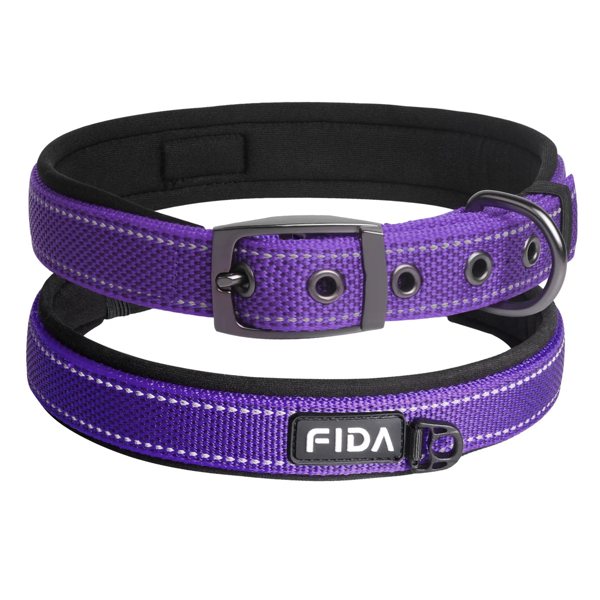 Fida Heavy Duty Dog Collar, Ultra Comfortable Soft Neoprene Padded, Adjustable Reflective Nylon Pet Collar with Durable Metal Belt Buckle, , Lightweight Everyday Walking Collar for Small Medium Large Dogs
