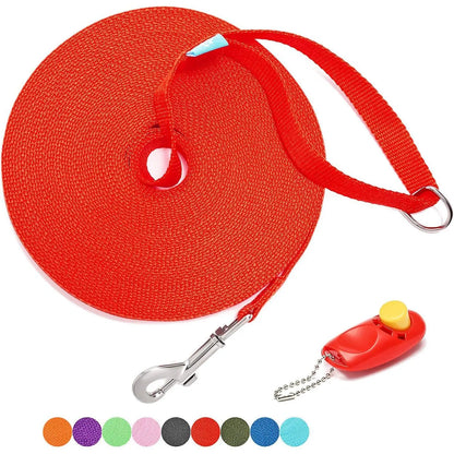 15/20/30/50/100 Ft Long Leash with Clickers for Small, Medium and Large Dogs or Cats (15 , Red)