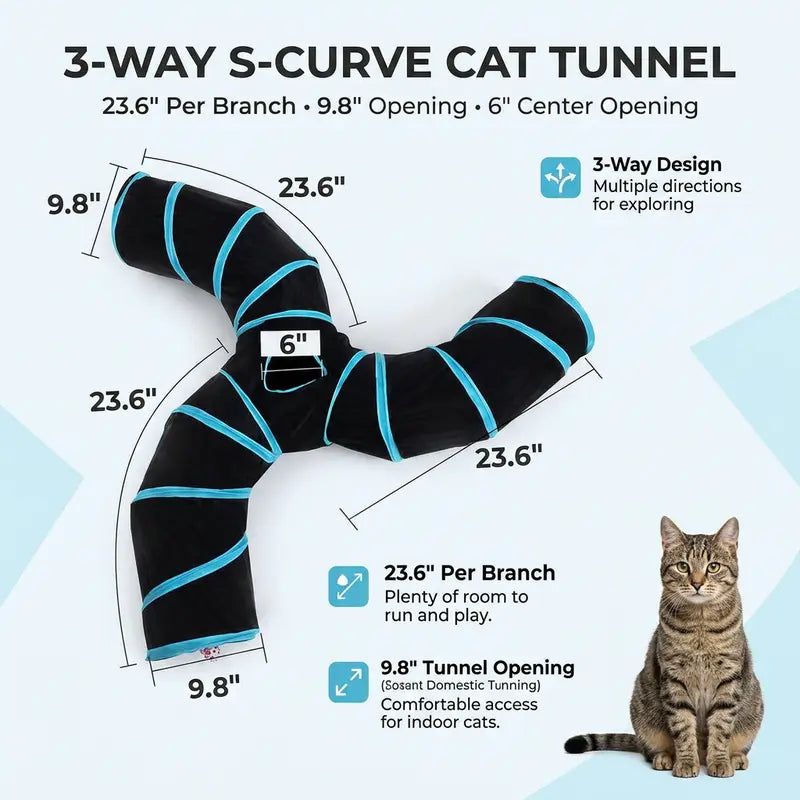 S-Shaped Cat Tunnel Toy – Foldable Interactive Play Tunnel with Peek Holes & Hanging Ball