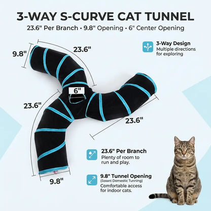 S-Shaped Cat Tunnel Toy – Foldable Interactive Play Tunnel with Peek Holes & Hanging Ball