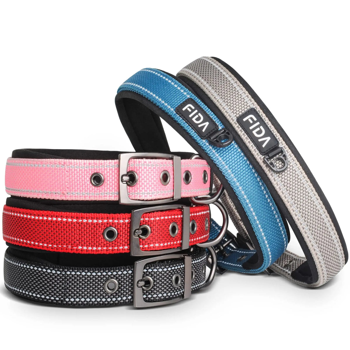 Fida Heavy Duty Dog Collar, Ultra Comfortable Soft Neoprene Padded, Adjustable Reflective Nylon Pet Collar with Durable Metal Belt Buckle, , Lightweight Everyday Walking Collar for Small Medium Large Dogs
