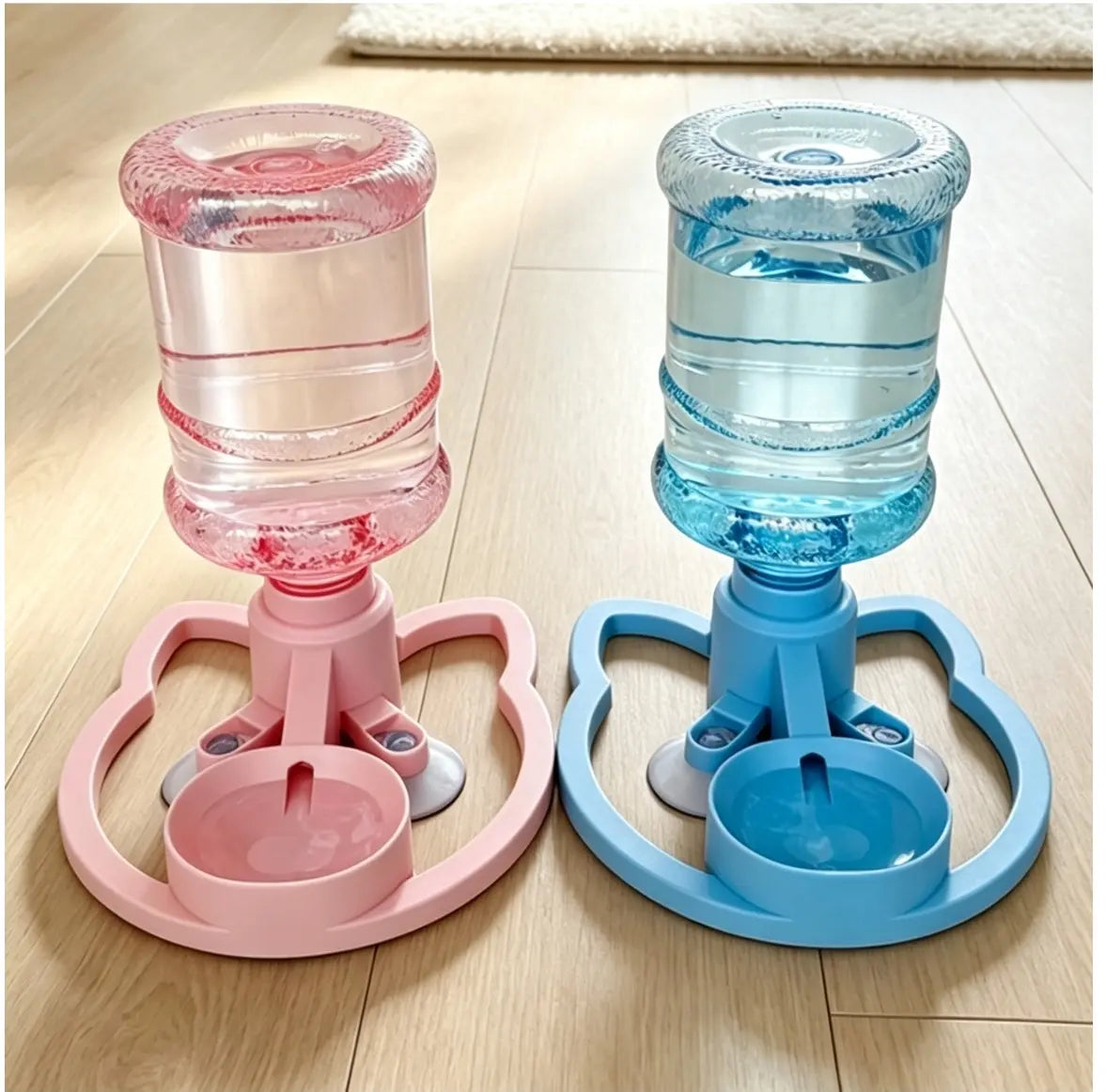 Gravity Pet Water Dispenser with Refillable Water Bottle - Food-Grade ABS, No Electricity Required, Spill-Proof Design, Stable Bowl for Cats and Small Dogs, Available in Pink and Blue