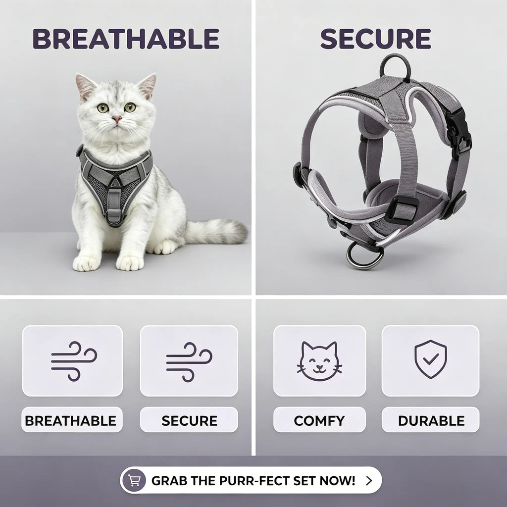 Escape-Proof Cat and Kitten Harness and Leash Set - Adjustable Breathable Mesh Vest with Reflective Strip and Comfortable Materials for Safe Walking (Includes Summer Edition)