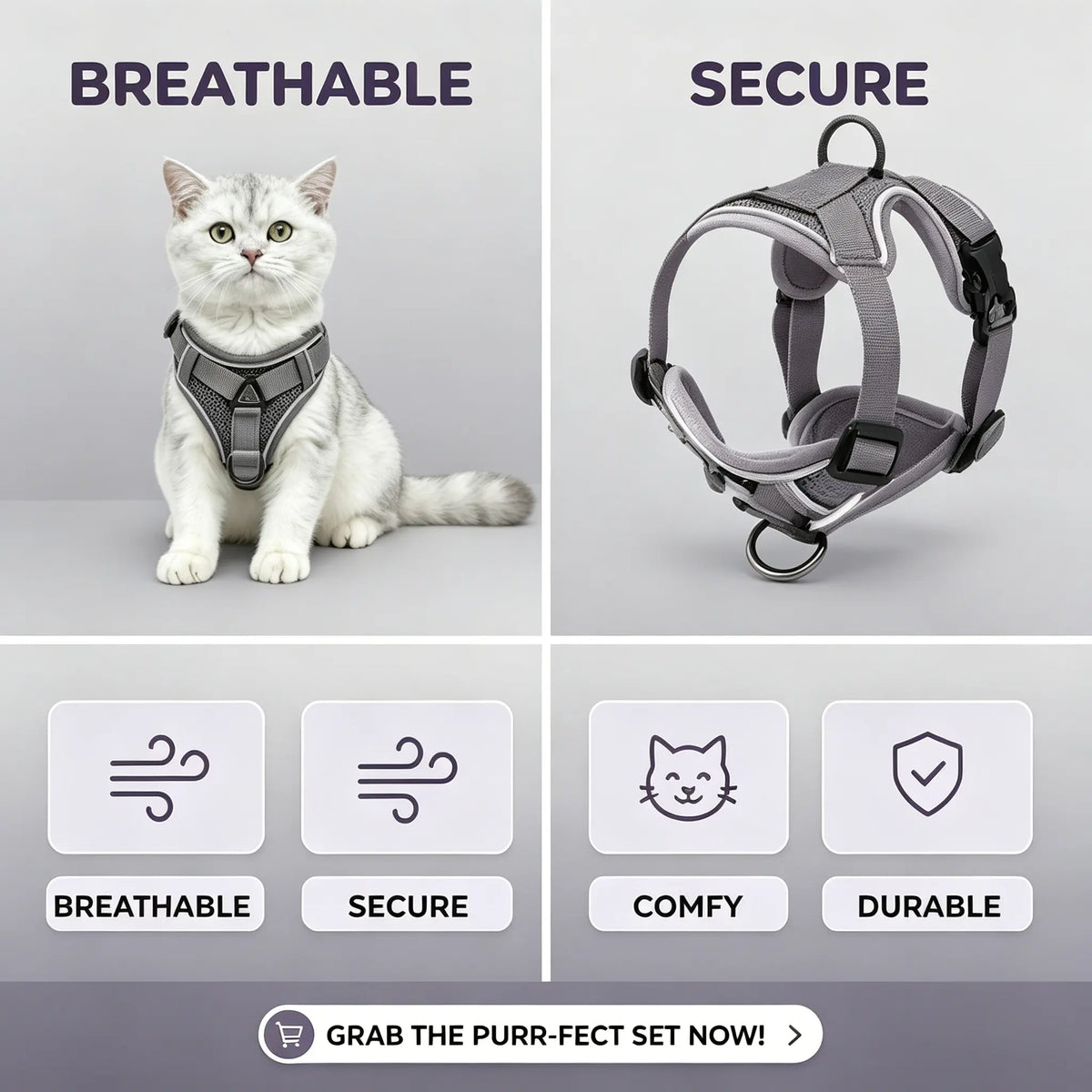 Escape-Proof Cat and Kitten Harness and Leash Set - Adjustable Breathable Mesh Vest with Reflective Strip and Comfortable Materials for Safe Walking (Includes Summer Edition)