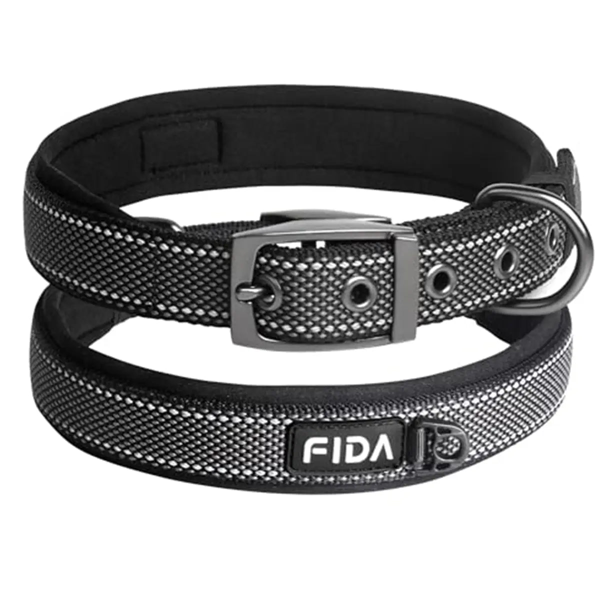 Fida Heavy Duty Dog Collar, Ultra Comfortable Soft Neoprene Padded, Adjustable Reflective Nylon Pet Collar with Durable Metal Belt Buckle, , Lightweight Everyday Walking Collar for Small Medium Large Dogs