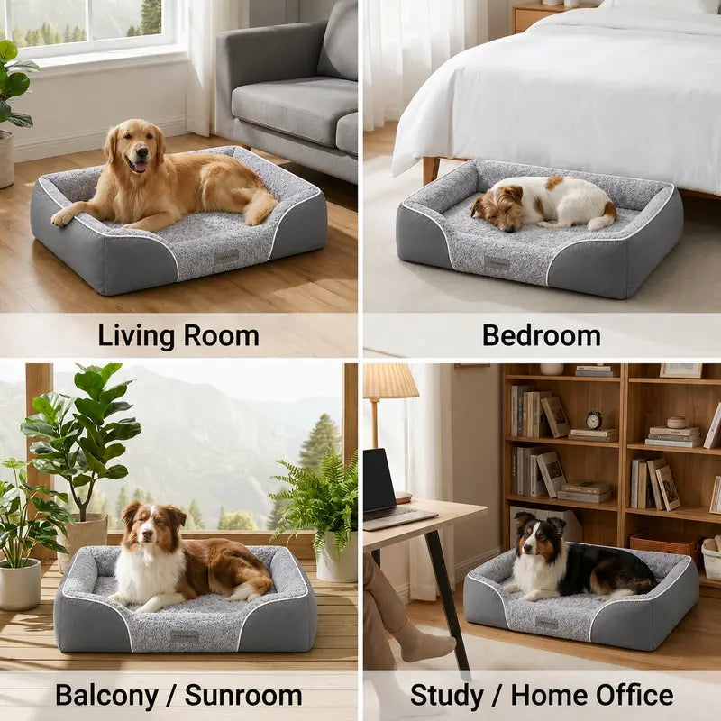 XL Orthopedic Dog Bed for Large Dogs – Egg Crate Foam, Supportive Bolsters, Waterproof Lining & Washable Cover