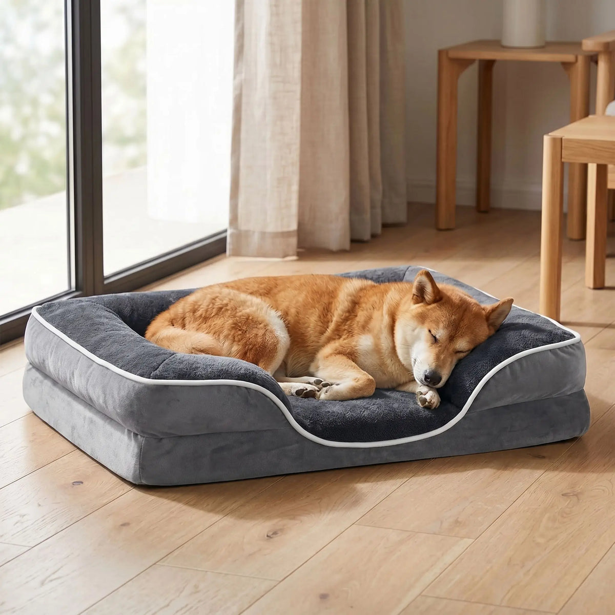 Sweetcrispy Modern Orthopedic Memory Foam Pet Bed for Large Dogs - 3-Sided Bolsters, 20"L x 24"W x 8"Th, Waterproof Detachable Cover, Non-Slip Base, Joint Relief and Consistent Support for Enhanced Comfort and Recovery