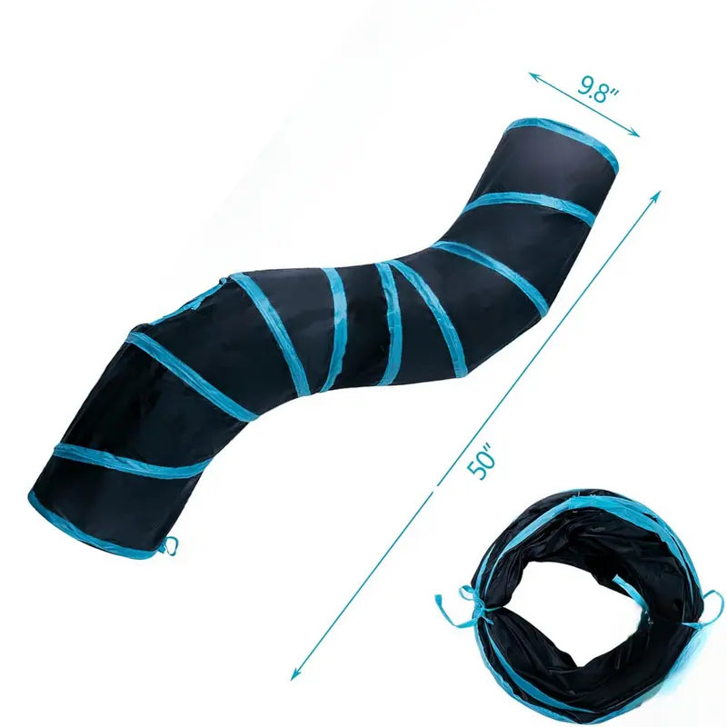 S-Shaped Cat Tunnel Toy – Foldable Interactive Play Tunnel with Peek Holes & Hanging Ball