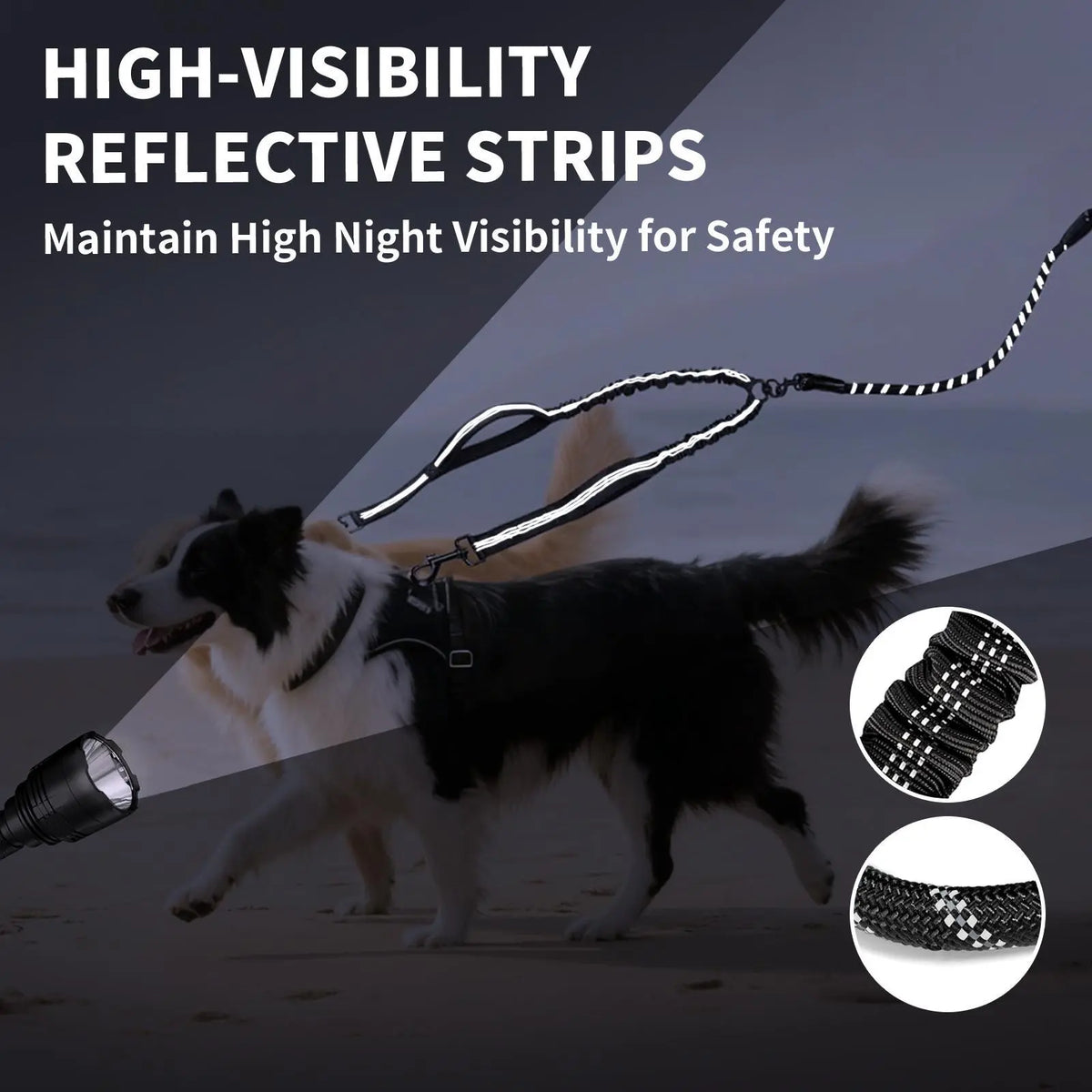 【Furlyn】Dual Dog Tangle-Free Bungee Cord Leash - 360° Swivel Joint, Shock Absorption, Cuban Link, Adjustable Universal Collar, Easy Harness, Car Restraint Accessory for 25-150 Lbs Large Dogs, Collars & Leads