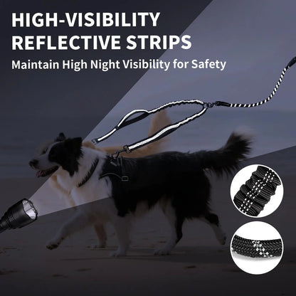【Furlyn】Dual Dog Tangle-Free Bungee Cord Leash - 360° Swivel Joint, Shock Absorption, Cuban Link, Adjustable Universal Collar, Easy Harness, Car Restraint Accessory for 25-150 Lbs Large Dogs, Collars & Leads