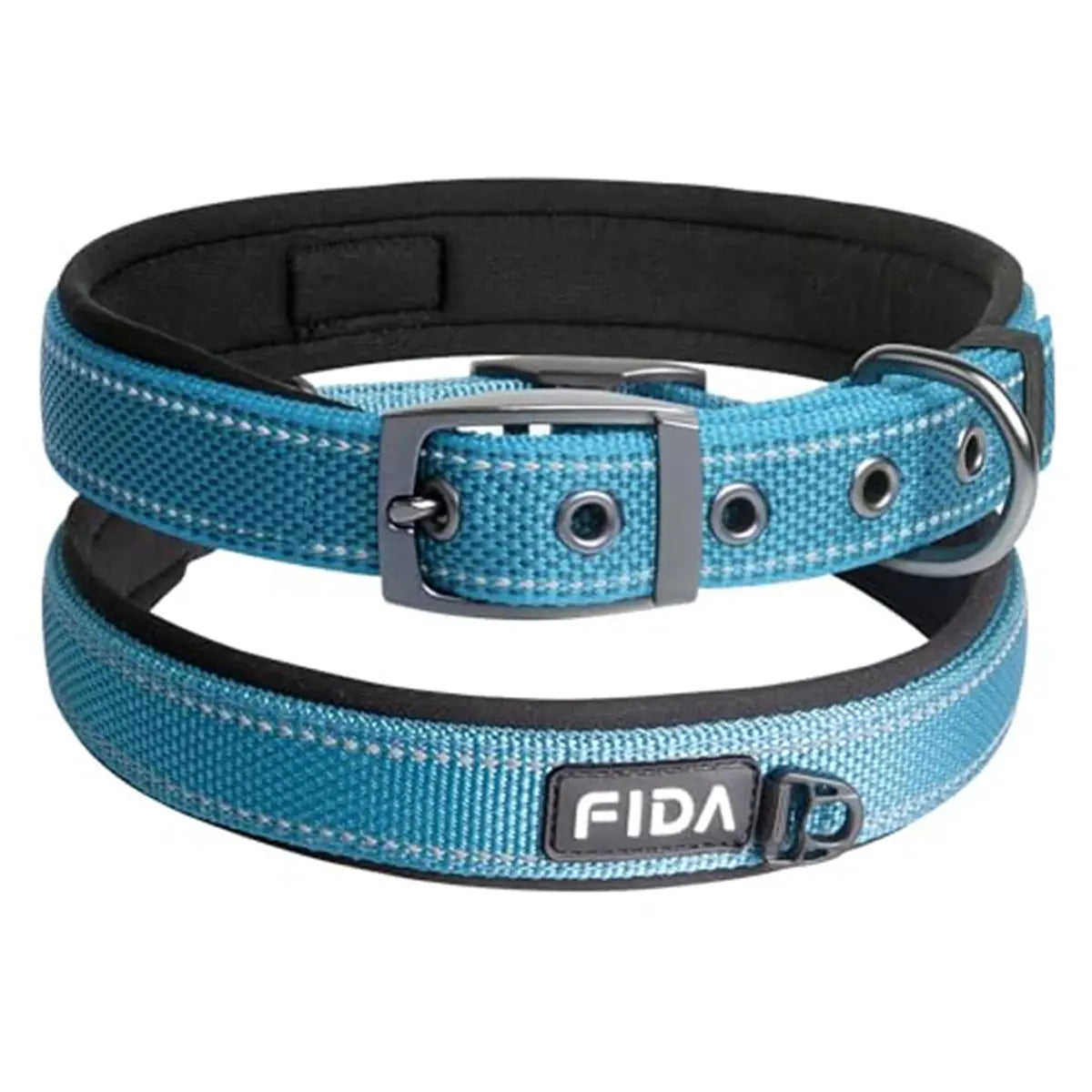 Fida Heavy Duty Dog Collar, Ultra Comfortable Soft Neoprene Padded, Adjustable Reflective Nylon Pet Collar with Durable Metal Belt Buckle, , Lightweight Everyday Walking Collar for Small Medium Large Dogs