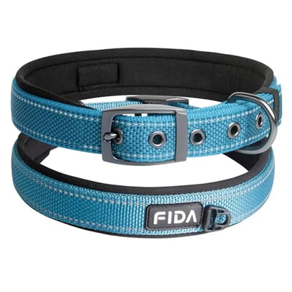 Fida Heavy Duty Dog Collar, Ultra Comfortable Soft Neoprene Padded, Adjustable Reflective Nylon Pet Collar with Durable Metal Belt Buckle, , Lightweight Everyday Walking Collar for Small Medium Large Dogs