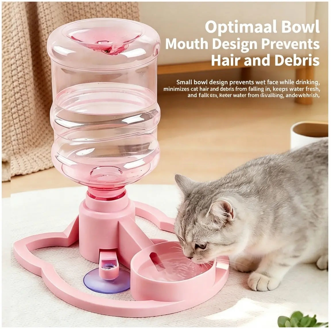 Gravity Pet Water Dispenser with Refillable Water Bottle - Food-Grade ABS, No Electricity Required, Spill-Proof Design, Stable Bowl for Cats and Small Dogs, Available in Pink and Blue
