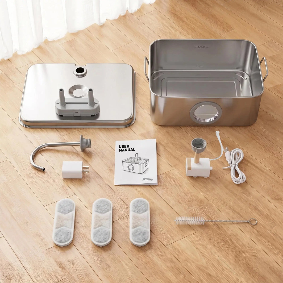 304 Stainless Steel Automatic Pet Water Fountain, 12L/405Oz Large Capacity, Dual Flow, 24H Filtering, Ultra-Quiet Pump, Bpa-Free, Dishwasher-Safe, Dual Handles, Easy-Clean Summer Essential for Dogs & Cats Pat Water Fountain