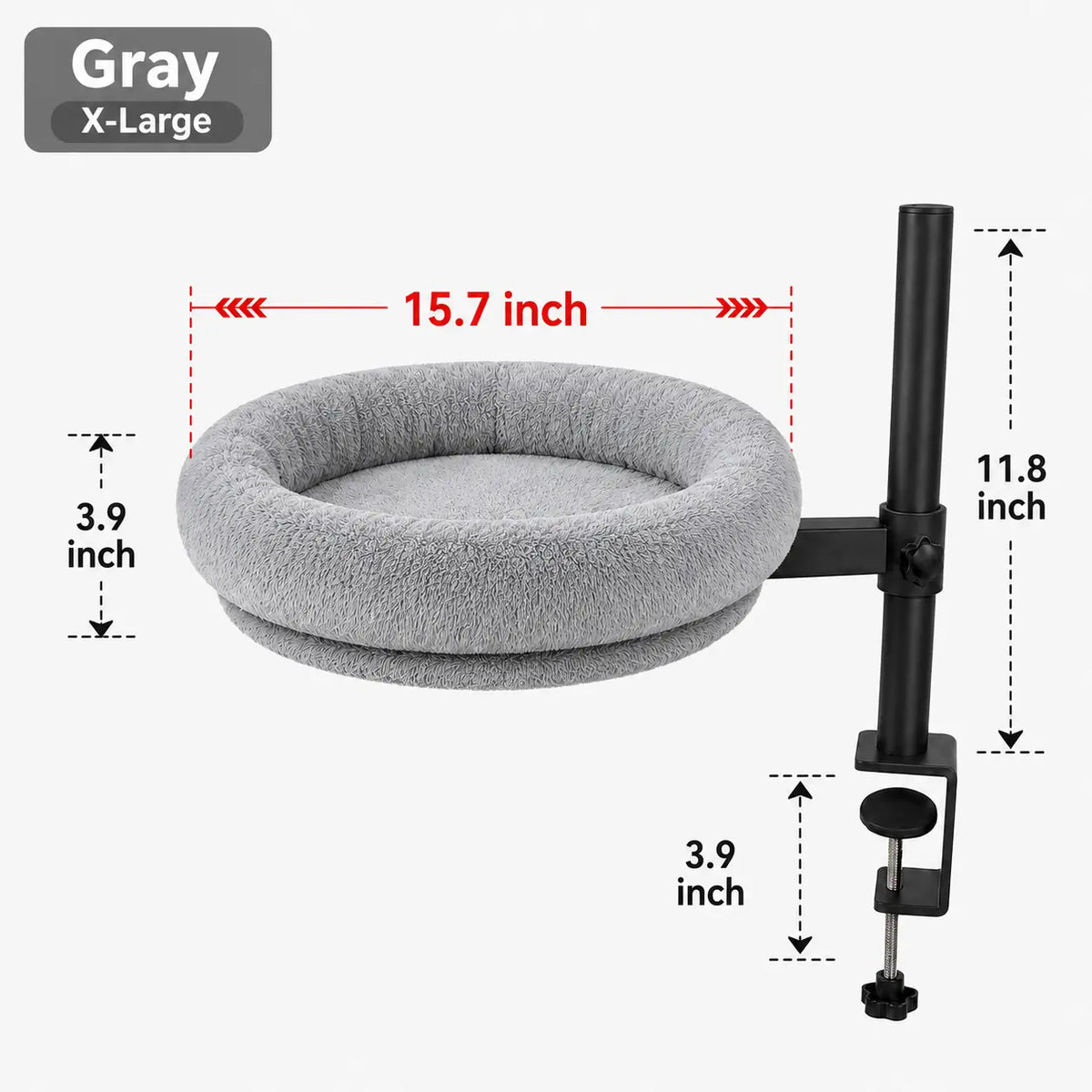 Heavy-Duty Desk-Mounted Cat Bed with Adjustable Swivel Arm, Removable Machine Washable Plush Nest, No-Drill Clip-On Design for Home Office and Gaming Spaces