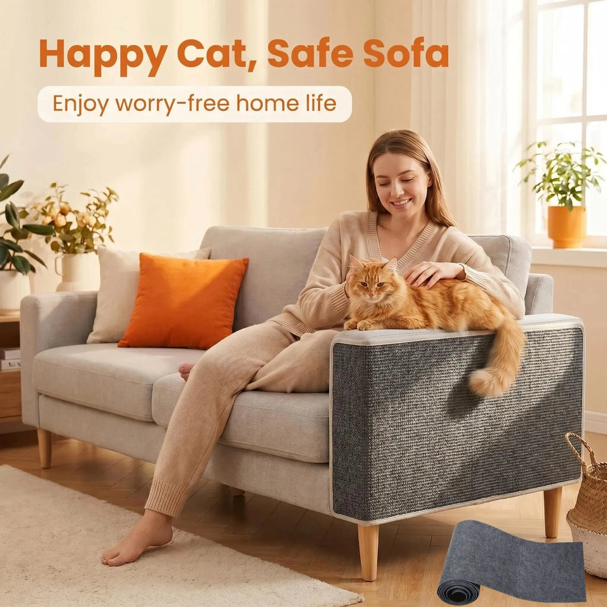 Cat Scratch Protector for Furniture - 11.85" x 39.3" Easy Installation Anti-Scratch Sticky Pad, Ideal for Leather Couch Arms & Corners, Decorative Iridescent Stained Glass Window Film