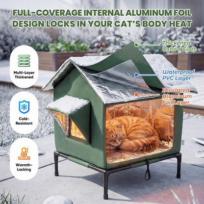 Outdoor Weatherproof Cat House - All-Season Insulated Shelter for Stray Cats, Spacious 17.7"L X 15.7"W X 21.6"H Interior, Windproof Design for Yard, Porch