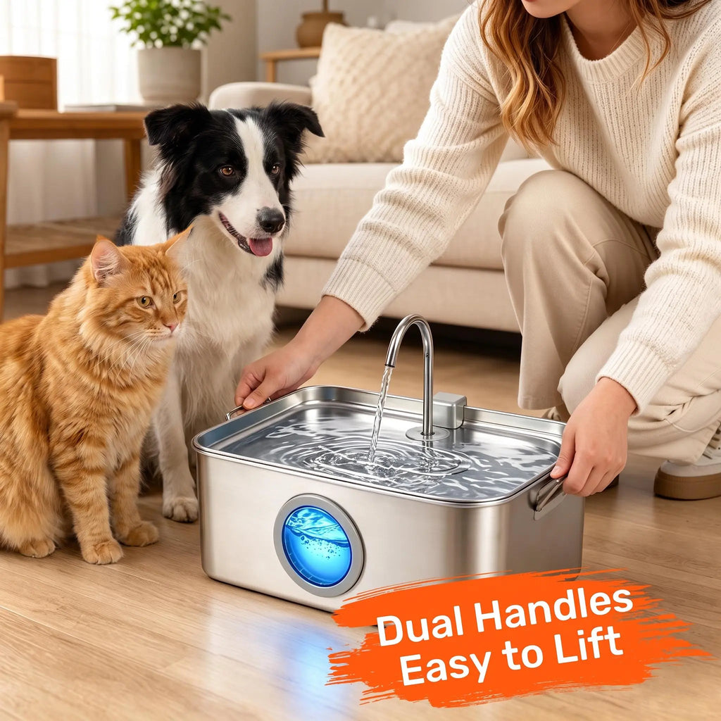 304 Stainless Steel Automatic Pet Water Fountain, 12L/405Oz Large Capacity, Dual Flow, 24H Filtering, Ultra-Quiet Pump, Bpa-Free, Dishwasher-Safe, Dual Handles, Easy-Clean Summer Essential for Dogs & Cats Pat Water Fountain