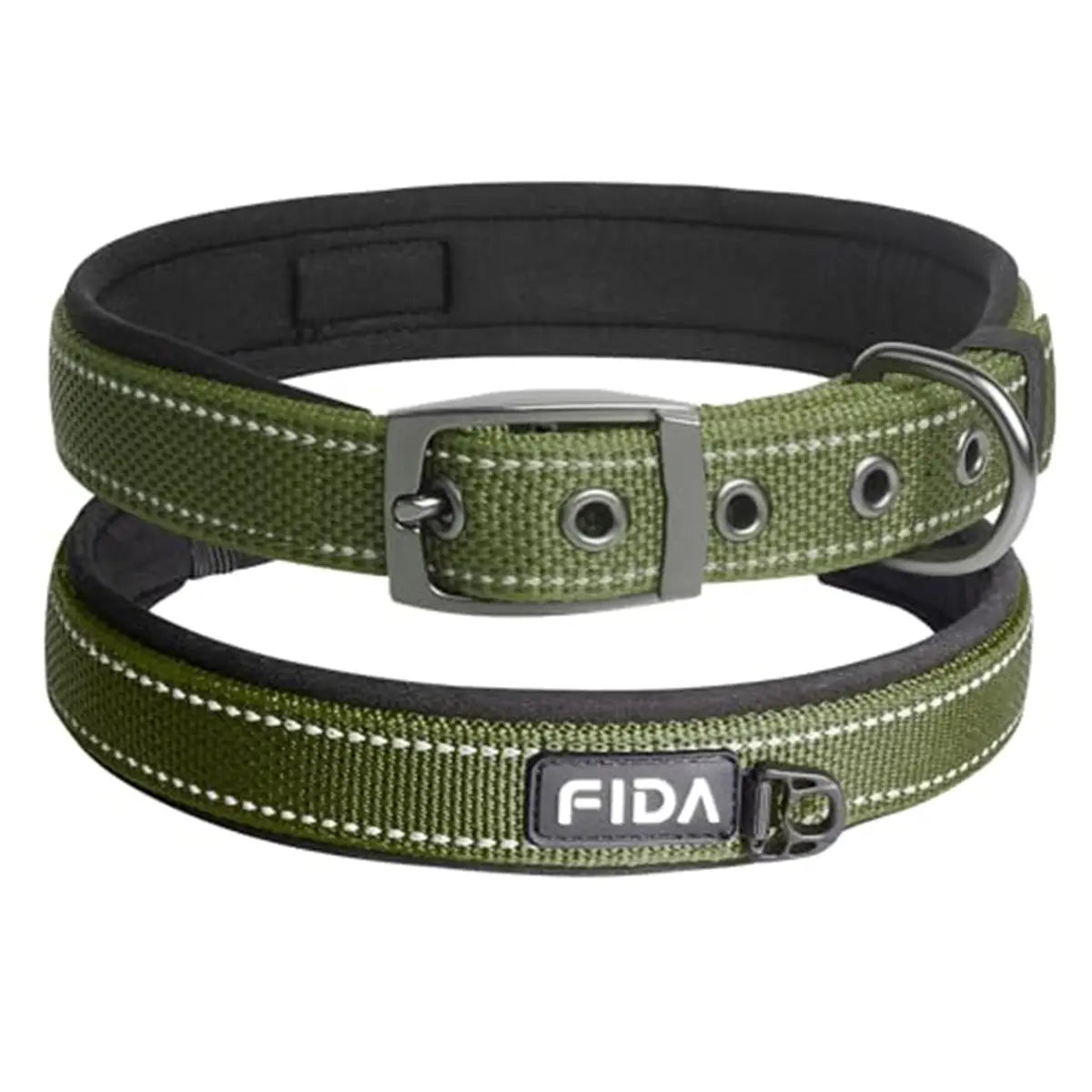 Fida Heavy Duty Dog Collar, Ultra Comfortable Soft Neoprene Padded, Adjustable Reflective Nylon Pet Collar with Durable Metal Belt Buckle, , Lightweight Everyday Walking Collar for Small Medium Large Dogs