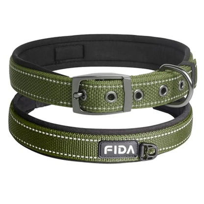 Fida Heavy Duty Dog Collar, Ultra Comfortable Soft Neoprene Padded, Adjustable Reflective Nylon Pet Collar with Durable Metal Belt Buckle, , Lightweight Everyday Walking Collar for Small Medium Large Dogs