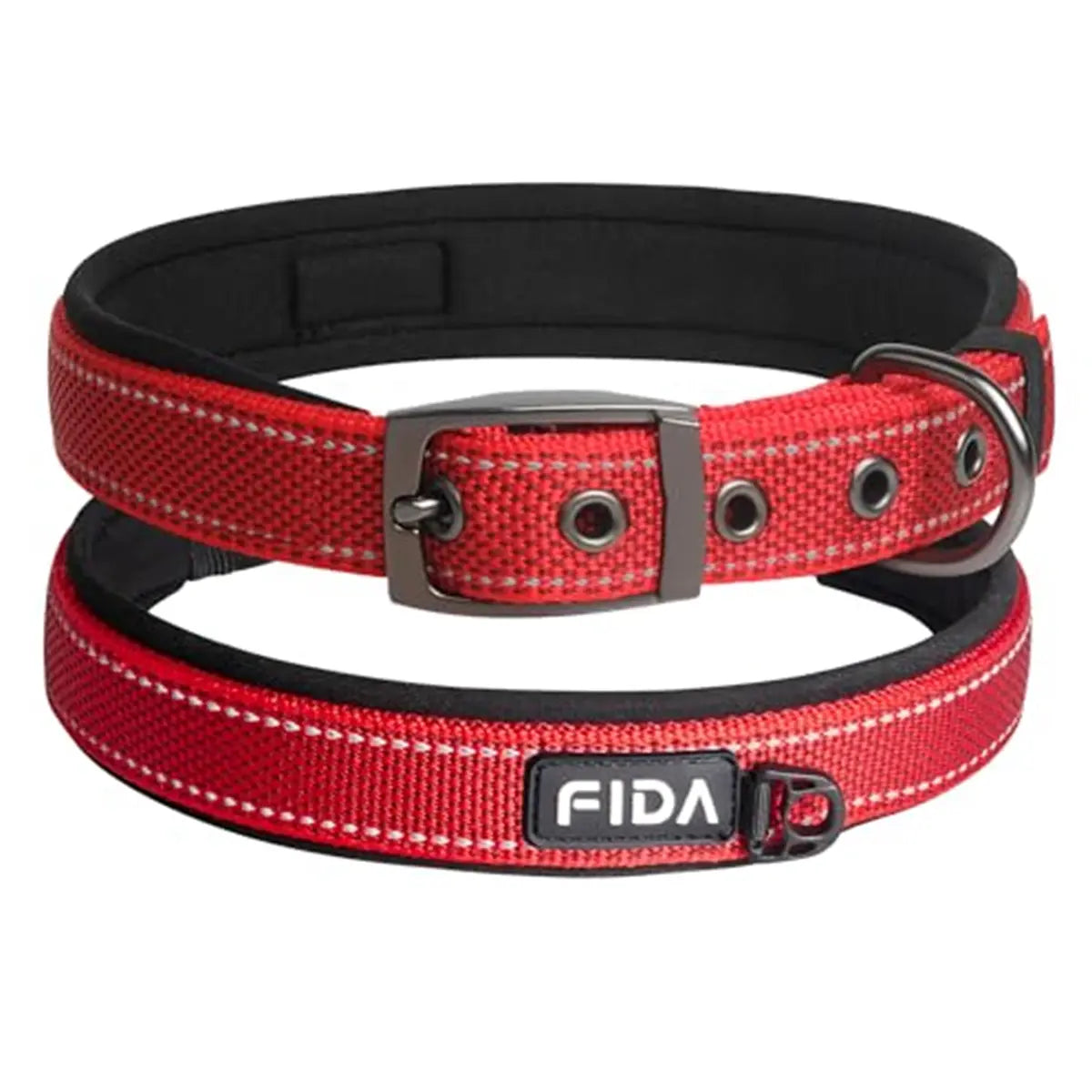 Fida Heavy Duty Dog Collar, Ultra Comfortable Soft Neoprene Padded, Adjustable Reflective Nylon Pet Collar with Durable Metal Belt Buckle, , Lightweight Everyday Walking Collar for Small Medium Large Dogs