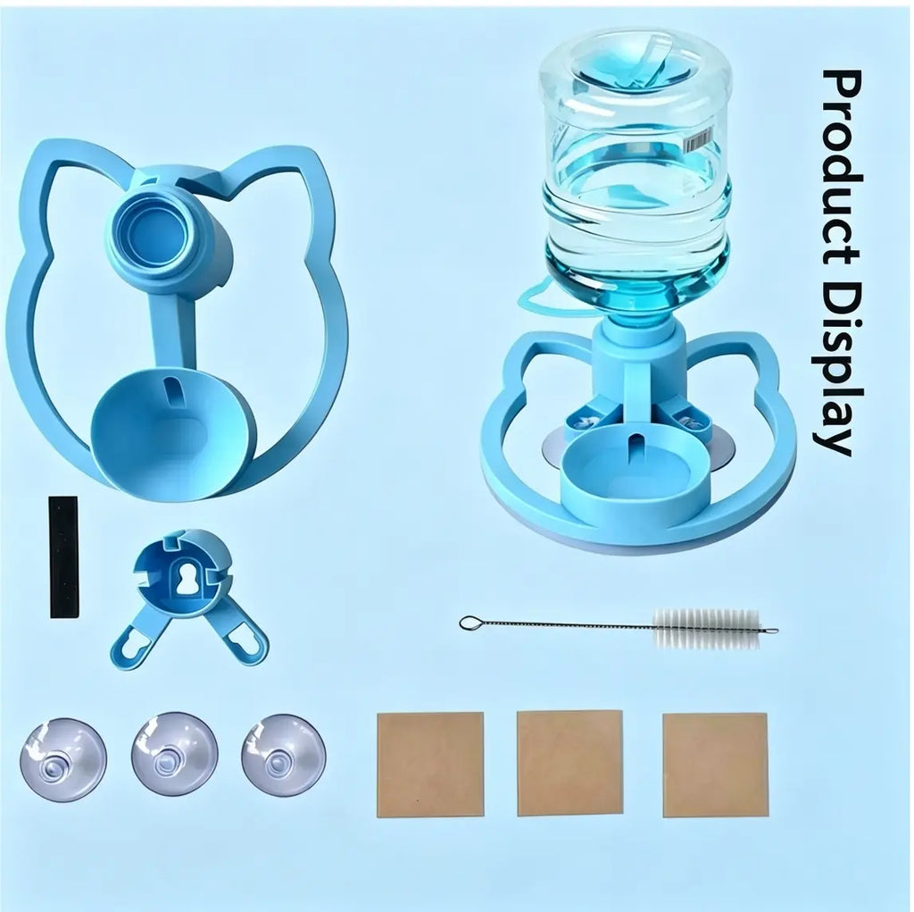 Gravity Pet Water Dispenser with Refillable Water Bottle - Food-Grade ABS, No Electricity Required, Spill-Proof Design, Stable Bowl for Cats and Small Dogs, Available in Pink and Blue